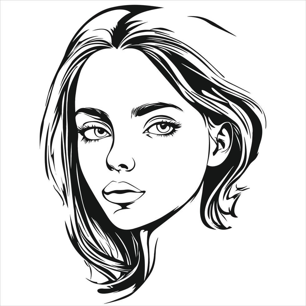 Line art woman vector