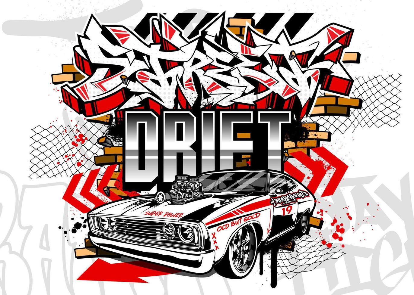 Car graffiti illustration. Street racing car illustration in graffiti style vector