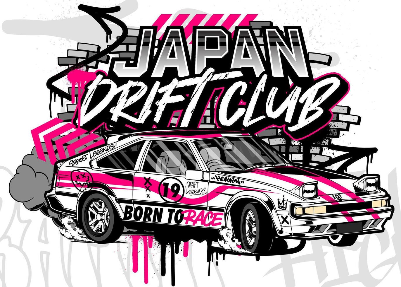 Car graffiti illustration. Street racing car illustration in graffiti style vector