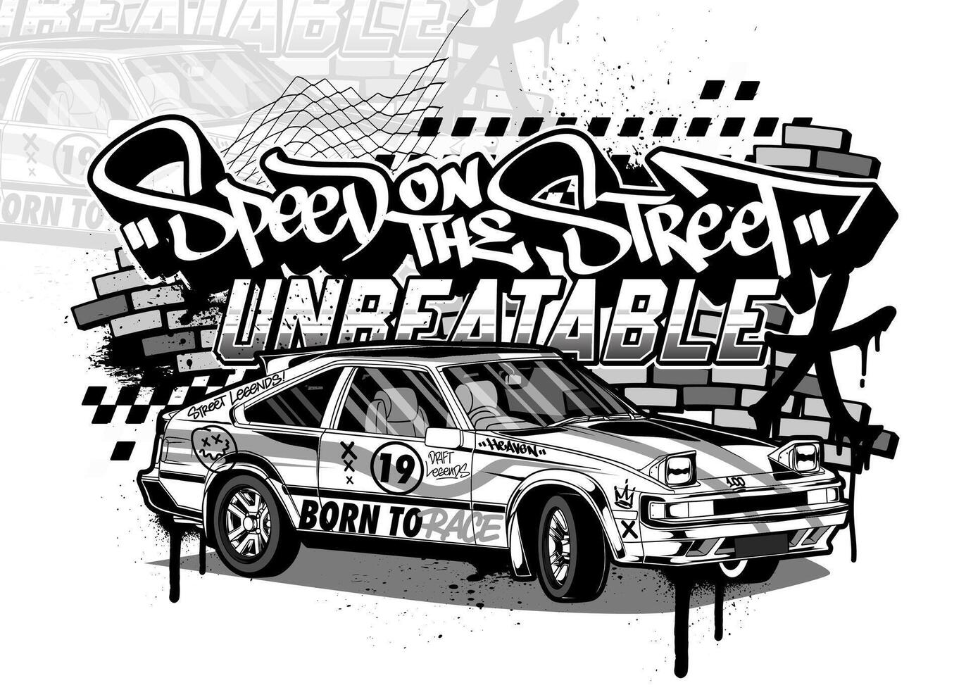 Car Graffiti Illustration. Street racing car illustration in graffiti style. vector