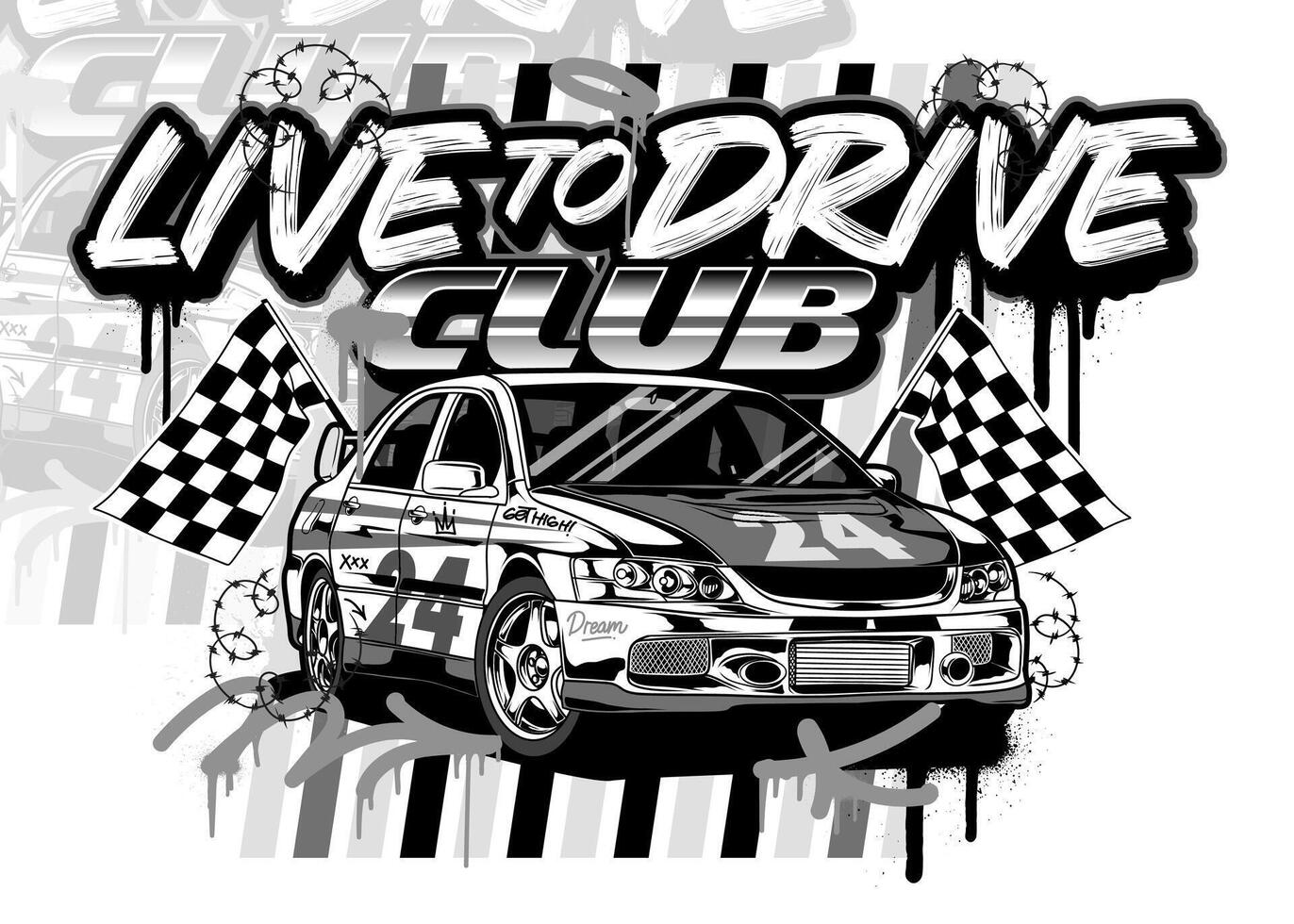 Car Graffiti Illustration. Street racing car illustration in graffiti style. vector
