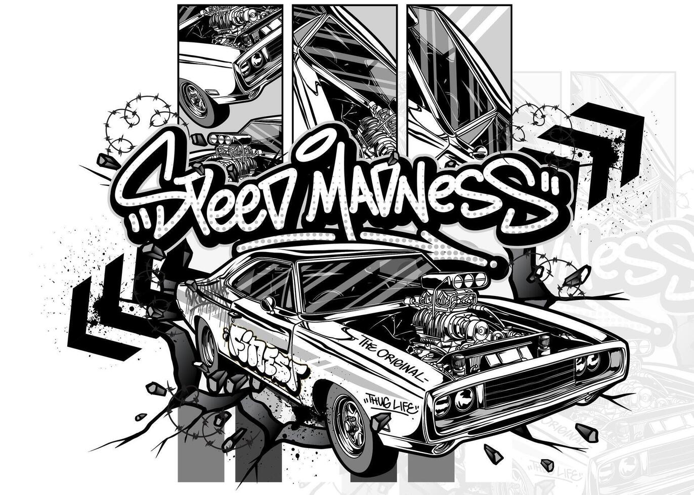 Car Graffiti Illustration. Street racing car illustration in graffiti style. vector