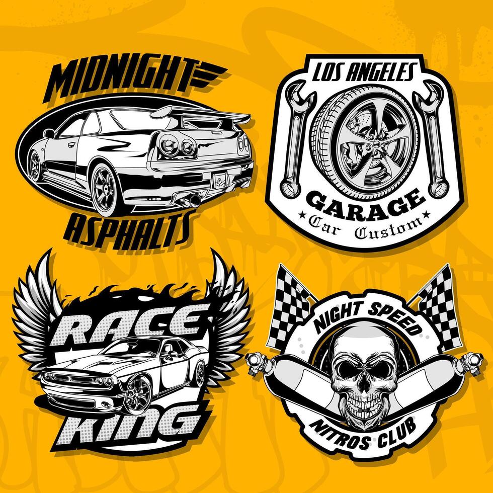 Racing Car Badge Illustrations. Race Logo Badge vector