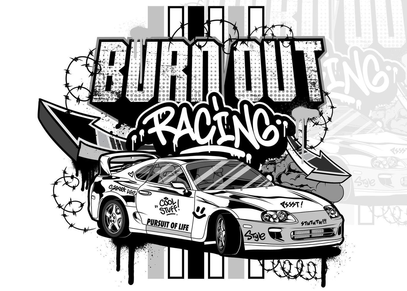 Car Graffiti Illustration. Street racing car illustration in graffiti style. vector