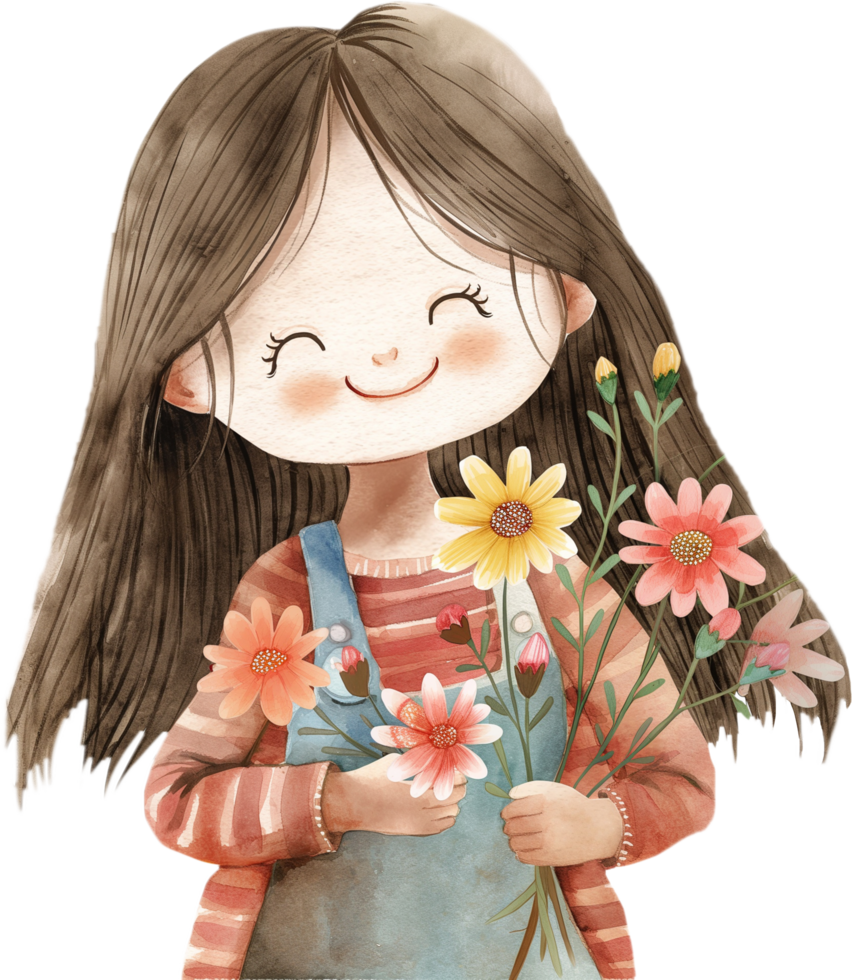 A girl is holding a bouquet of flowers png