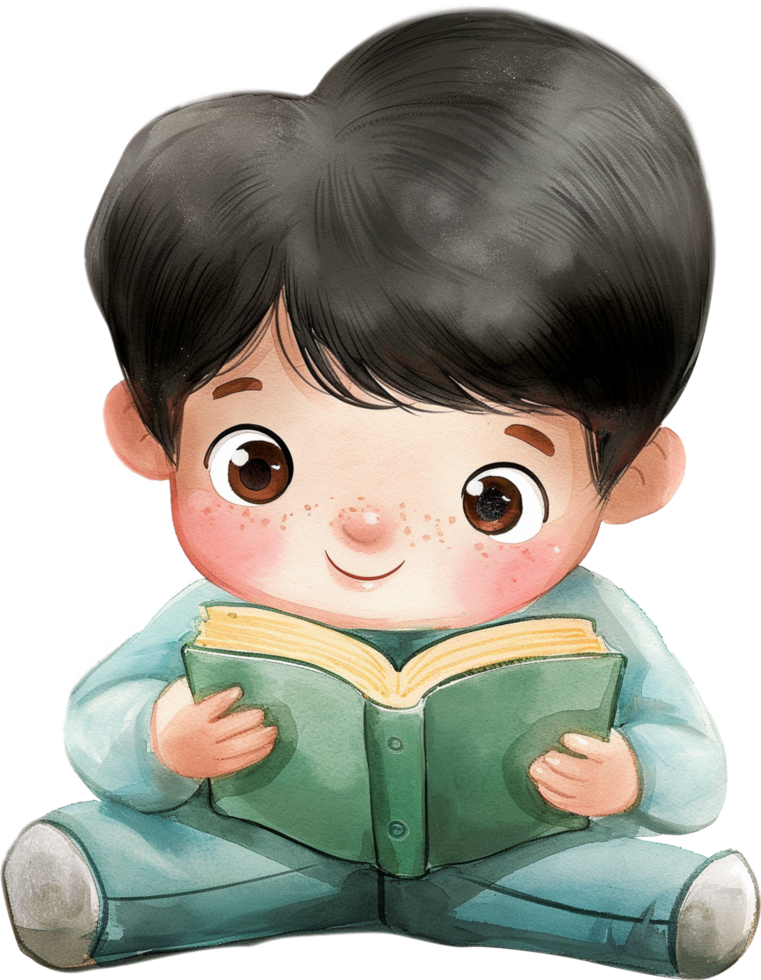 A boy is sitting on the floor reading a book png