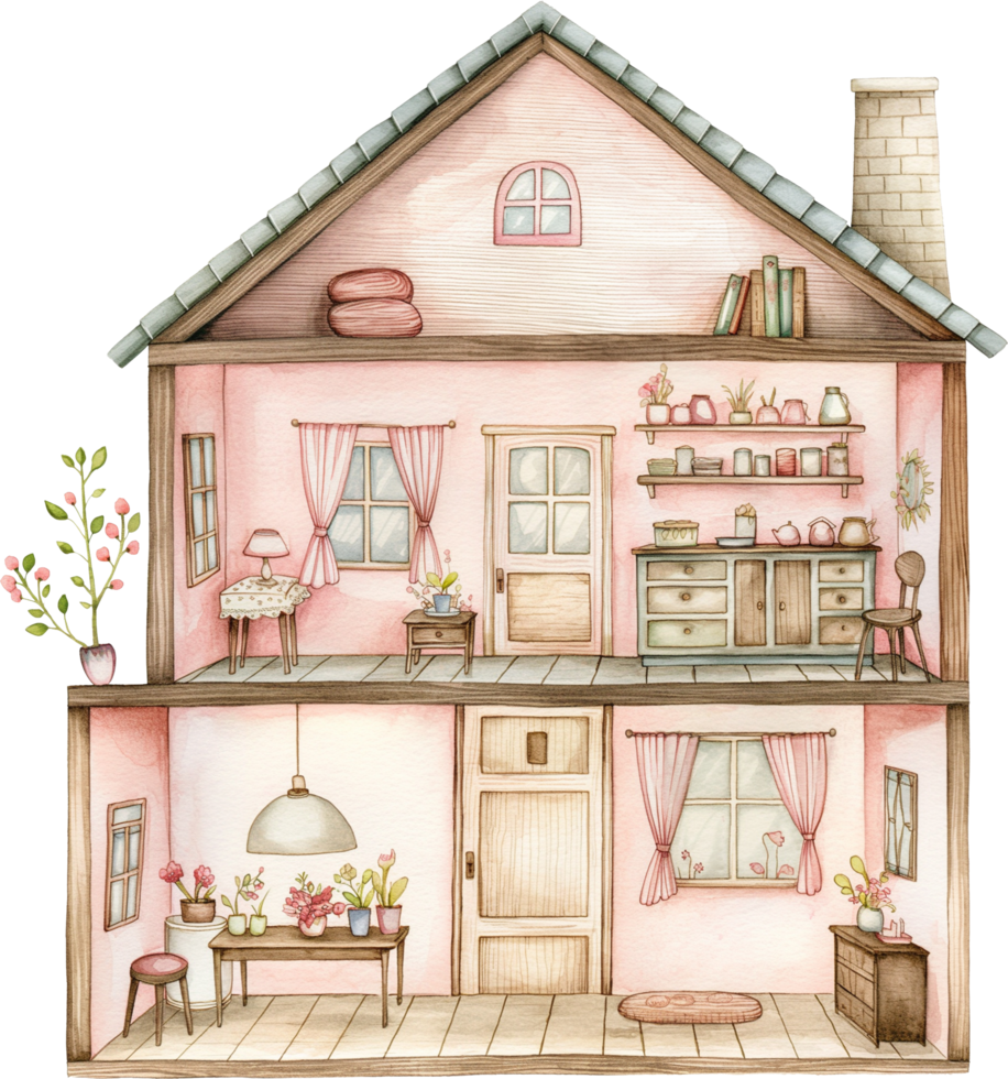 Haus mit ein Rosa Dach und Rosa Wände png