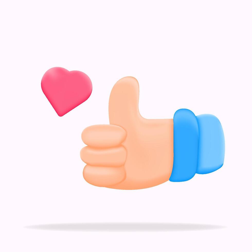 thumbs up with love hand sign, giving appreciation on isolated white background, 3dillustration vector