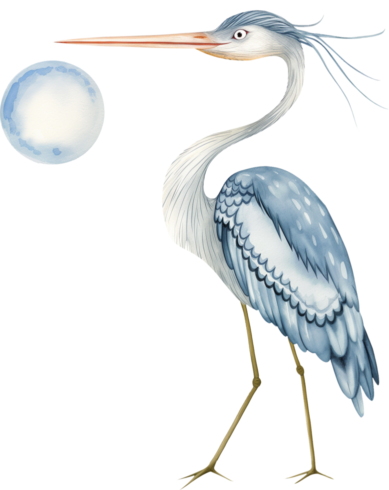 Cute Heron Fishing Moonlight watercolor png