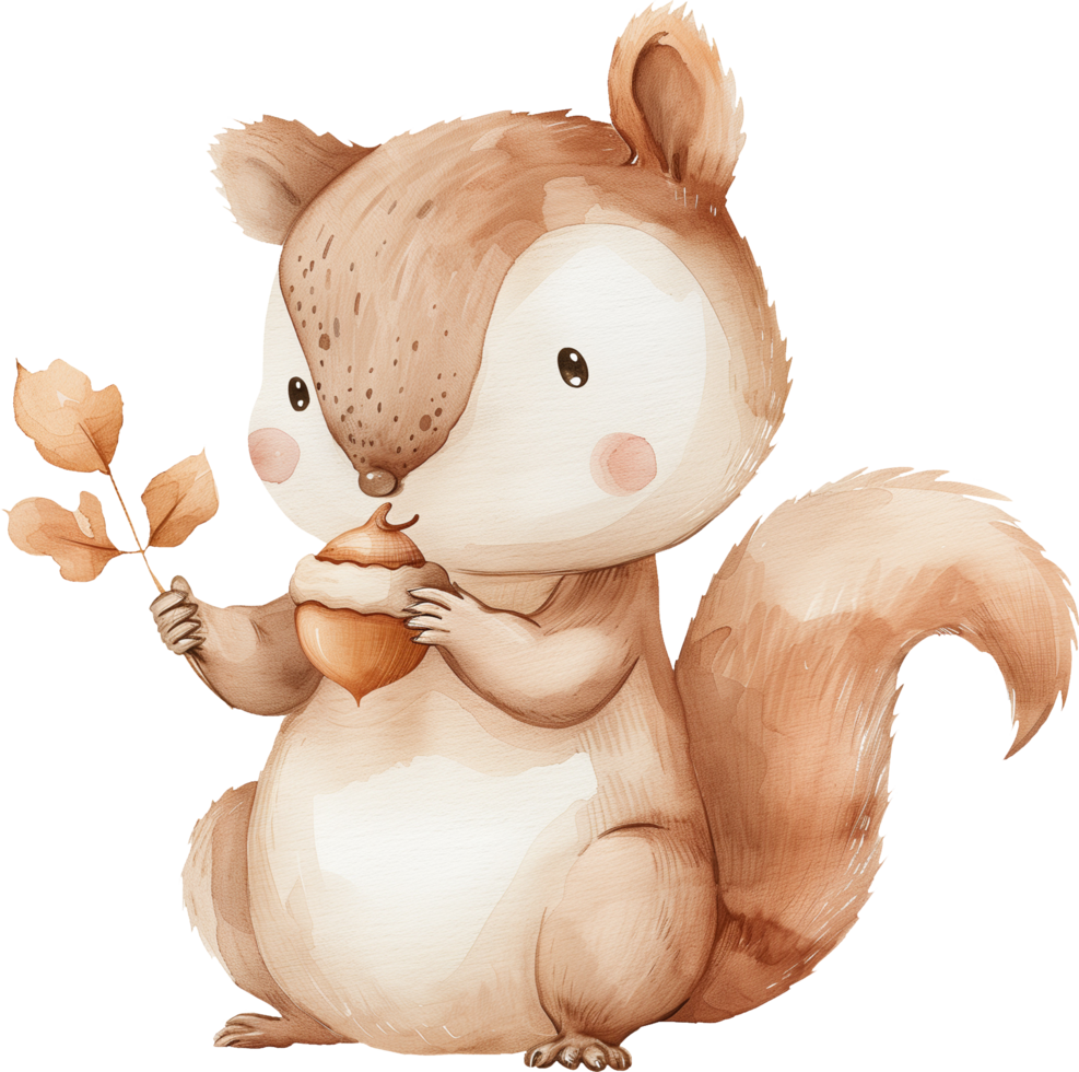 Cute Squirrel Saving Acorn watercolor png