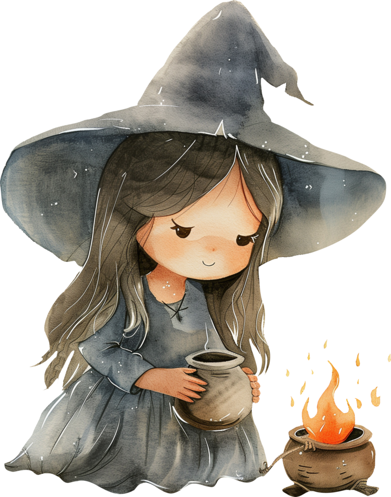 Cute Witch Brewing Potion watercolor png