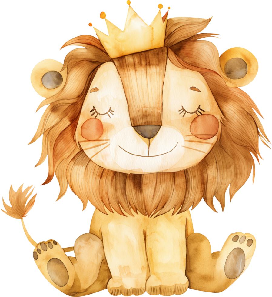 Cute Lion Wearing Crown watercolor png