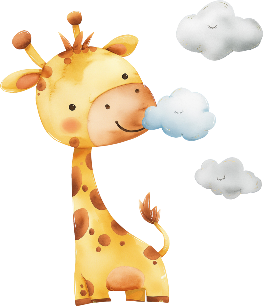 Cute Giraffe Eating Cloud watercolor 44809796 PNG