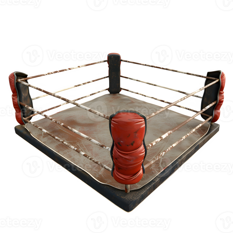 boxing box red and white color arena 3d render isolated on transparent background png
