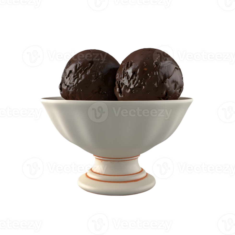 A delicious bowl of chocolate ice cream with chopped chocolate Easter eggs mixed in isolated on transparent background png