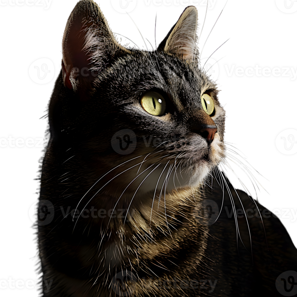 Close-up portrait of a black cat with bright eyes combines black cat portrait, cat,eyes isolated on transparent background png