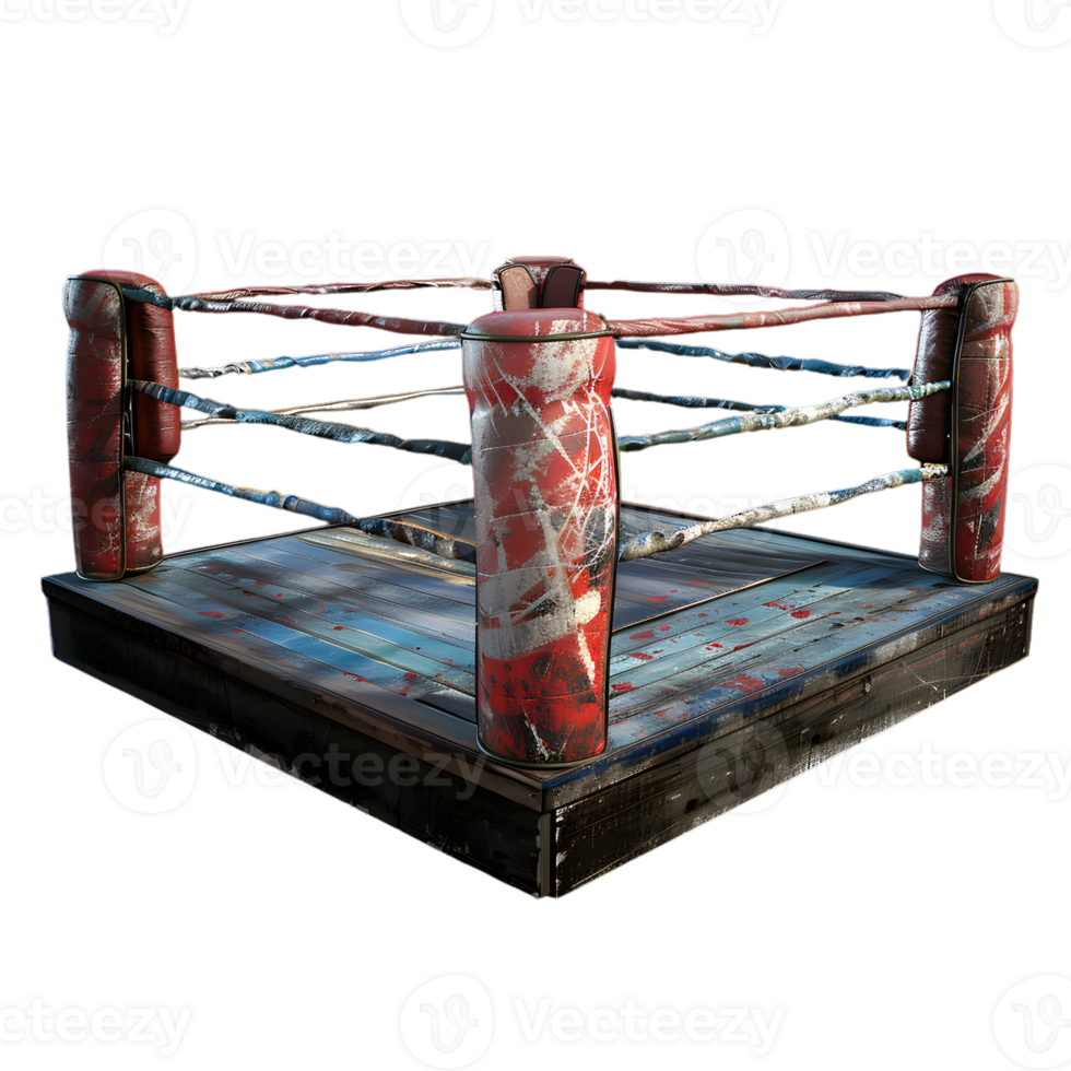 boxing box blue red and white color arena 3d render isolated on transparent background png