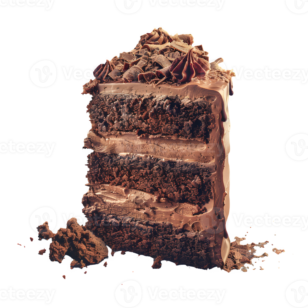 A rich chocolate cake, possibly with nuts,sits tempting isolated on transparent background png