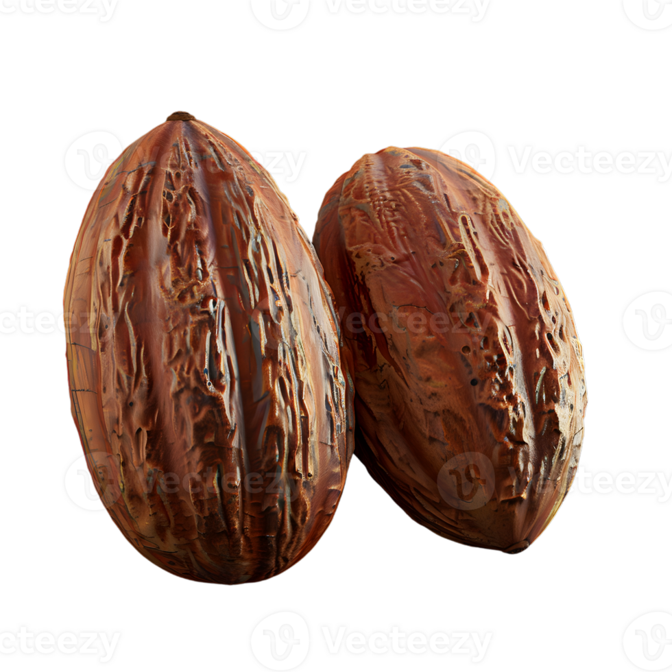 Brown chocolate Easter eggs with a few walnuts scattered around them isolated on a transparent background png