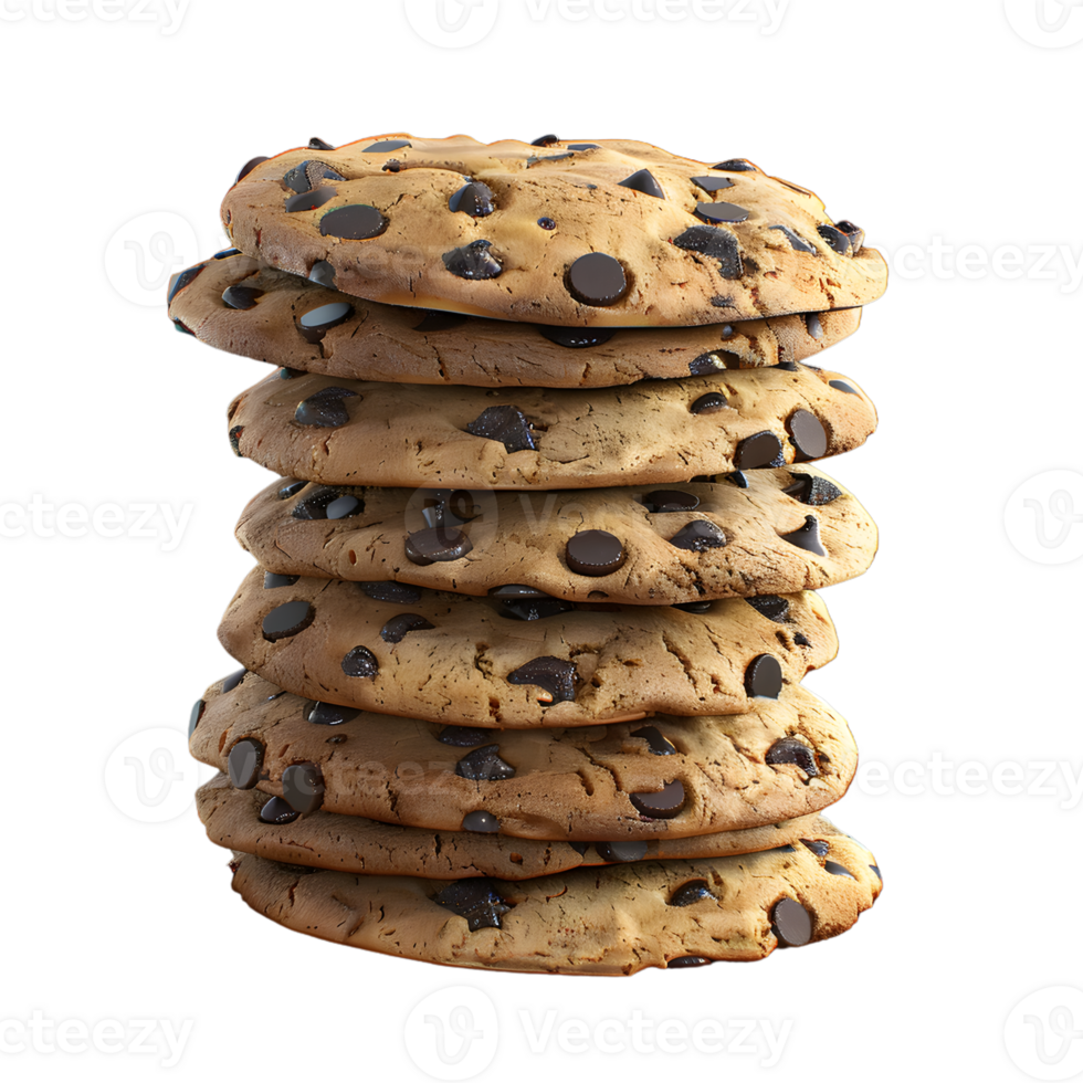 Isolated stack of delicious chocolate chip cookies isolated on transparent background png