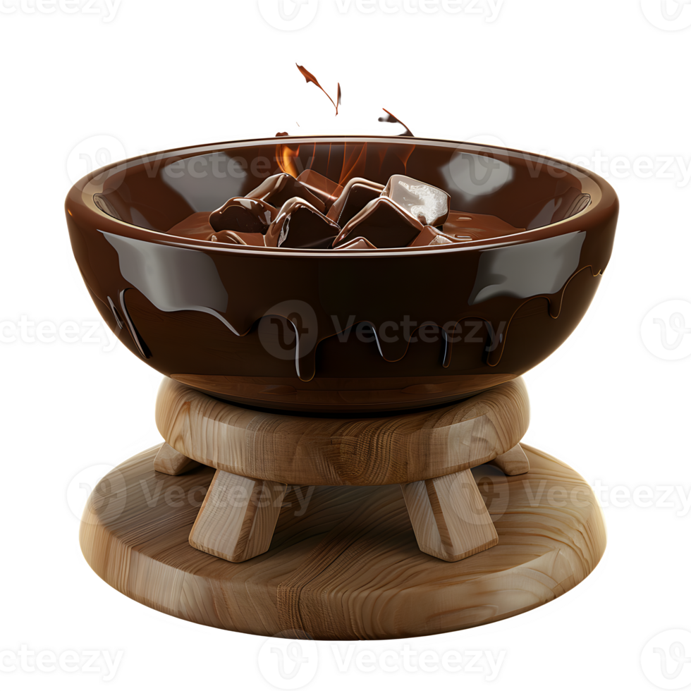 A small brown ceramic cup filled with melted chocolate, ready to be poured over dessert isolated on transparent background png