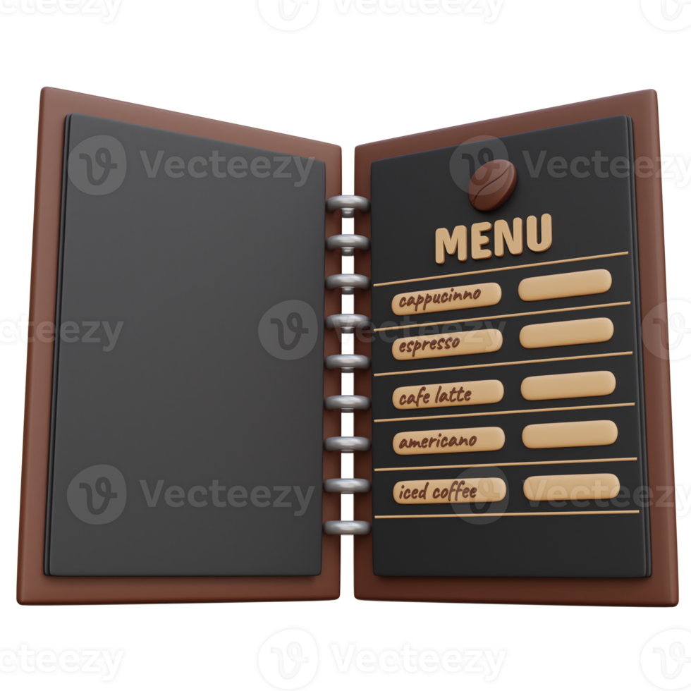 café livre menu 3d illustration png