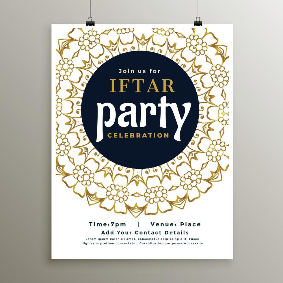 ramadan iftar party invitation template with islamic decoration vector