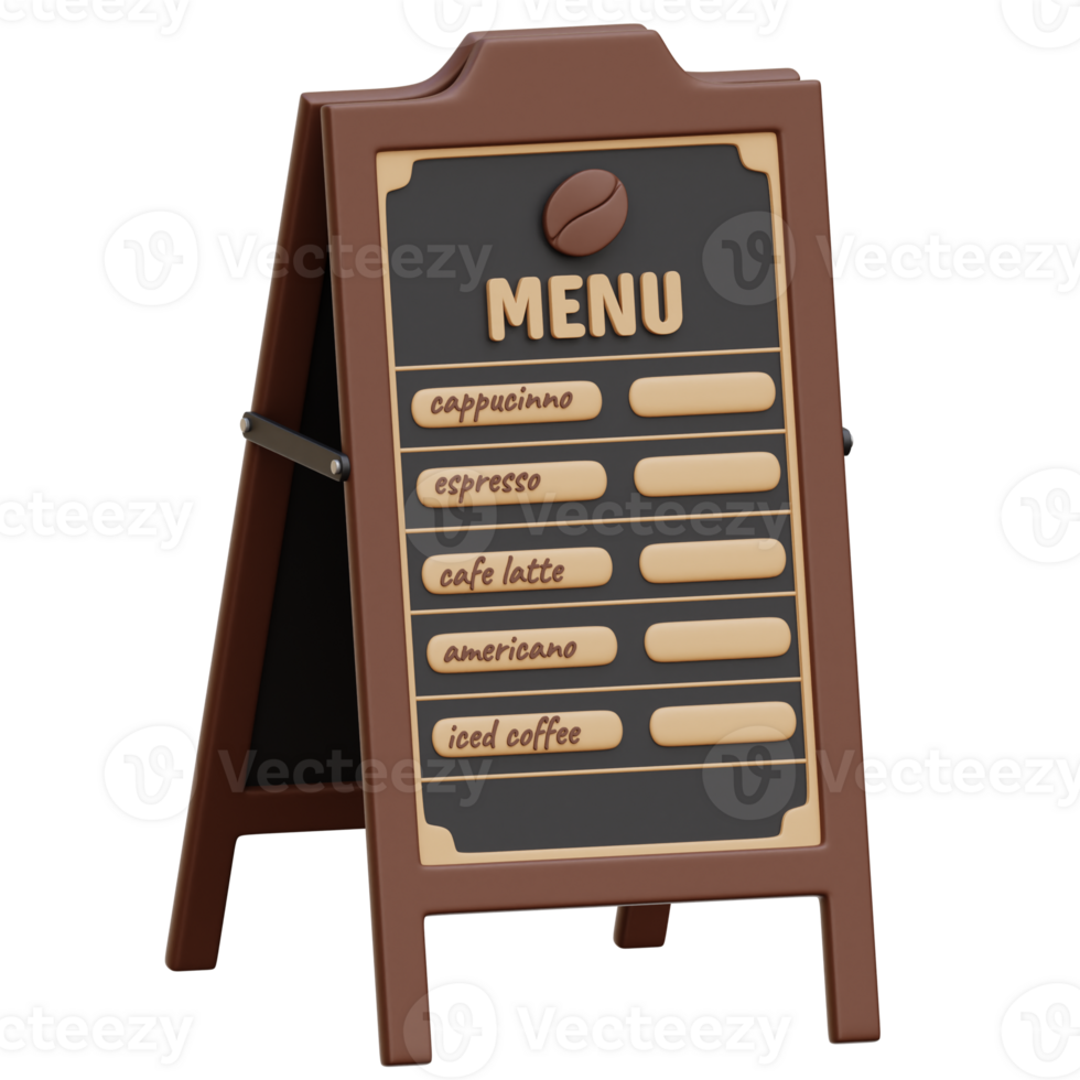 Coffee Menu Board 3d Illustration png