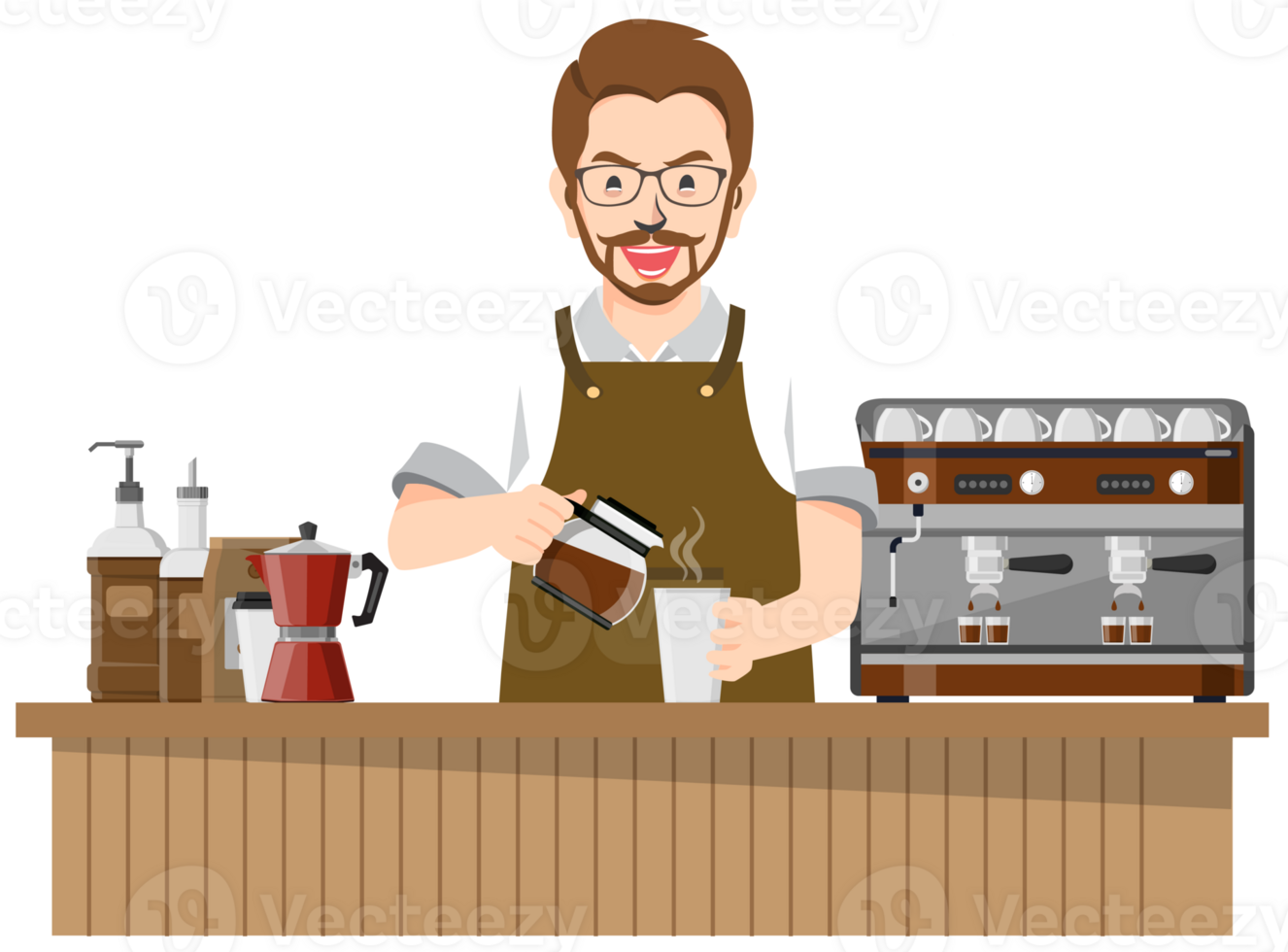 Coffee shop service barista brew hot drink illustration design png