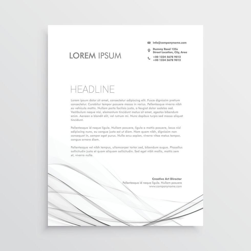 minimal letterhead design with gray wavy shape vector