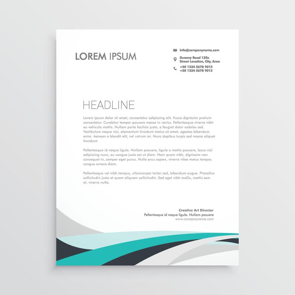 modern letterhead design template with blue wavy shape vector