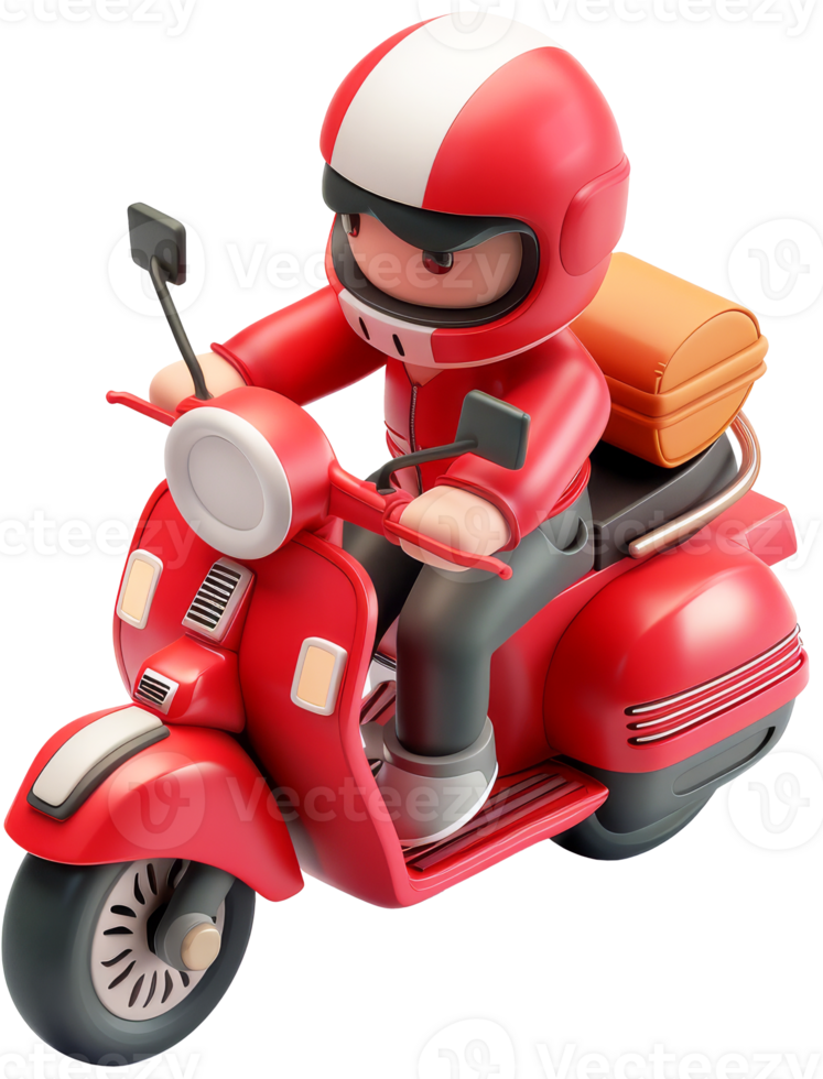 3D Delivery Rider on Red Scooter with Helmet png