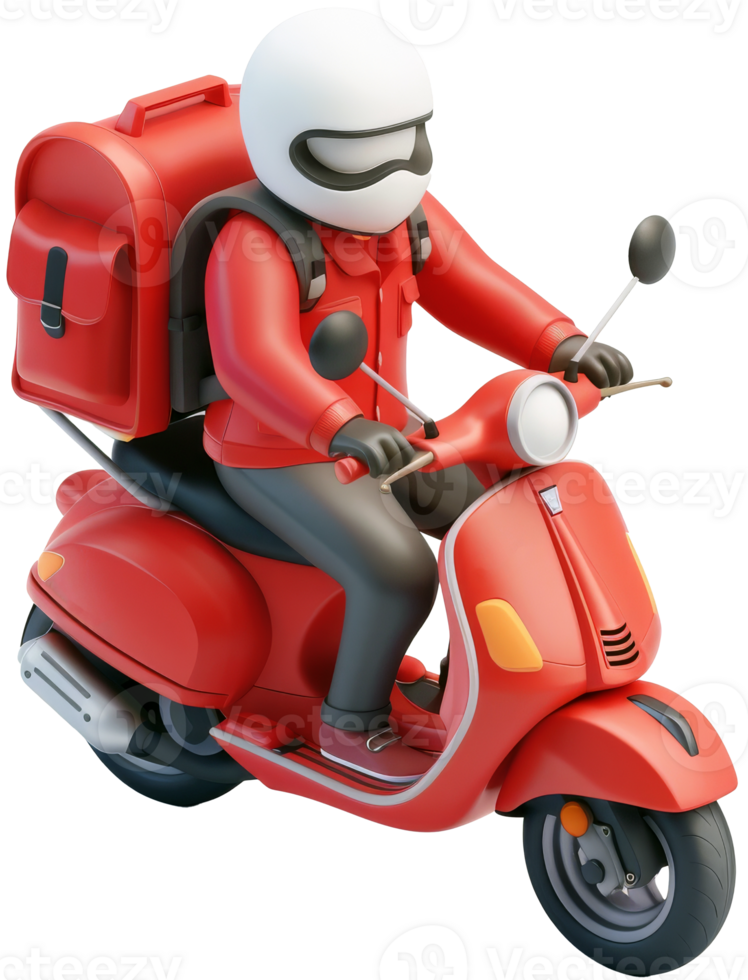 3d levering rijder Aan rood scooter met helm png