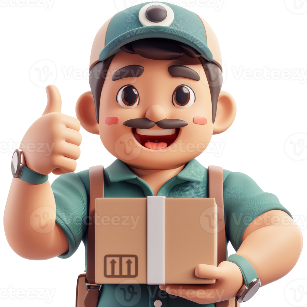 3D Character Giving Thumbs Up with Package png