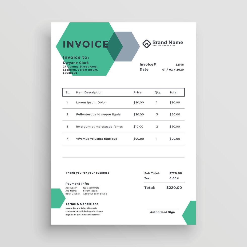factura modelo diseño con moderno hexagonal forma vector