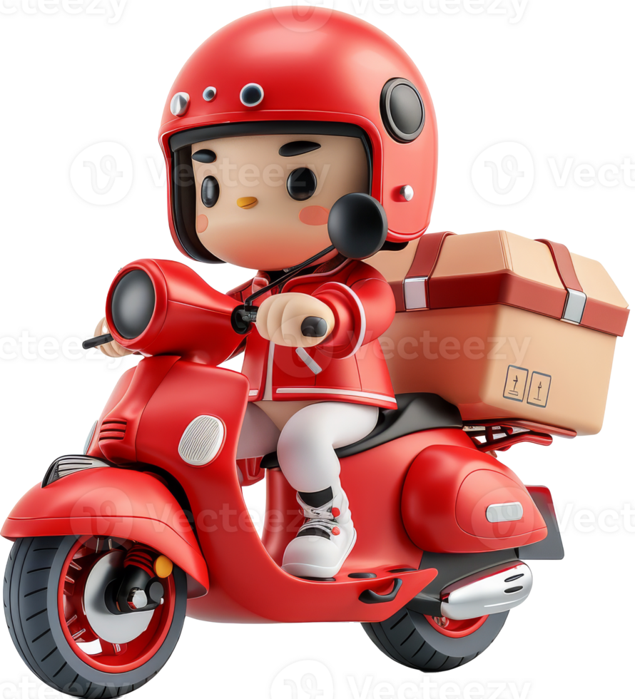 3D Delivery Rider on Red Scooter with Helmet png
