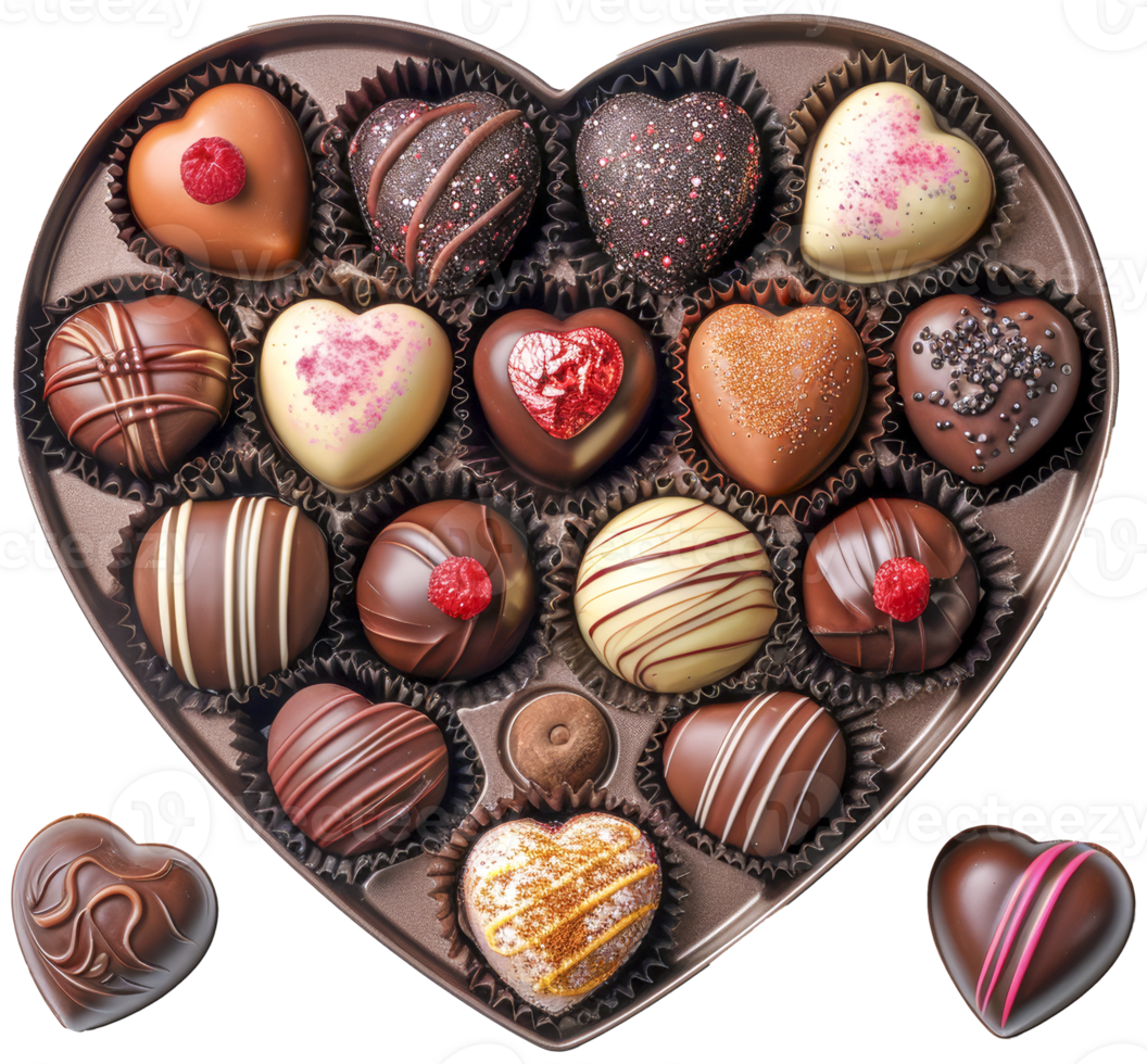 Assorted Chocolates in a Heart-Shaped Box png