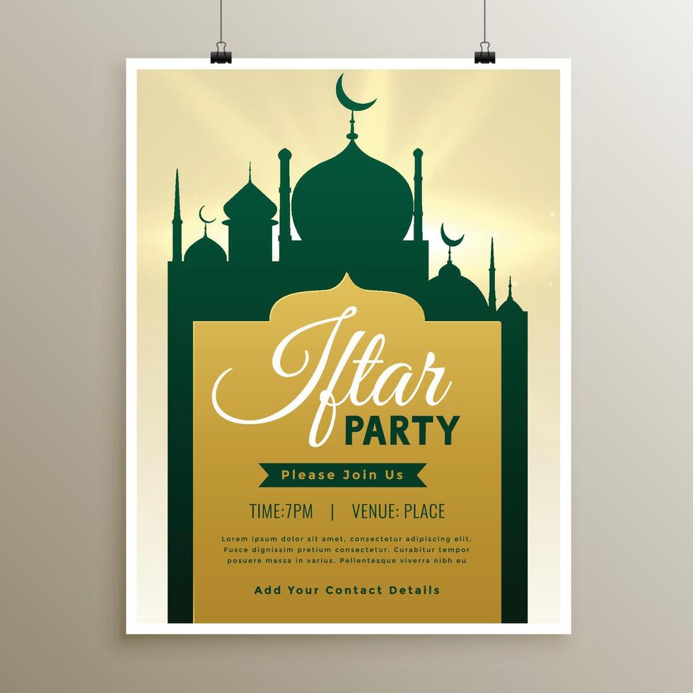 iftar party invitation with mosque design vector