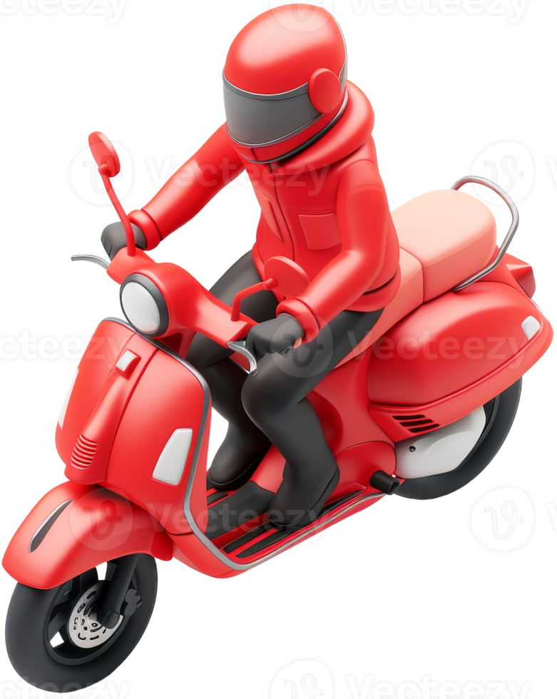 3D Delivery Rider on Red Scooter with Helmet png