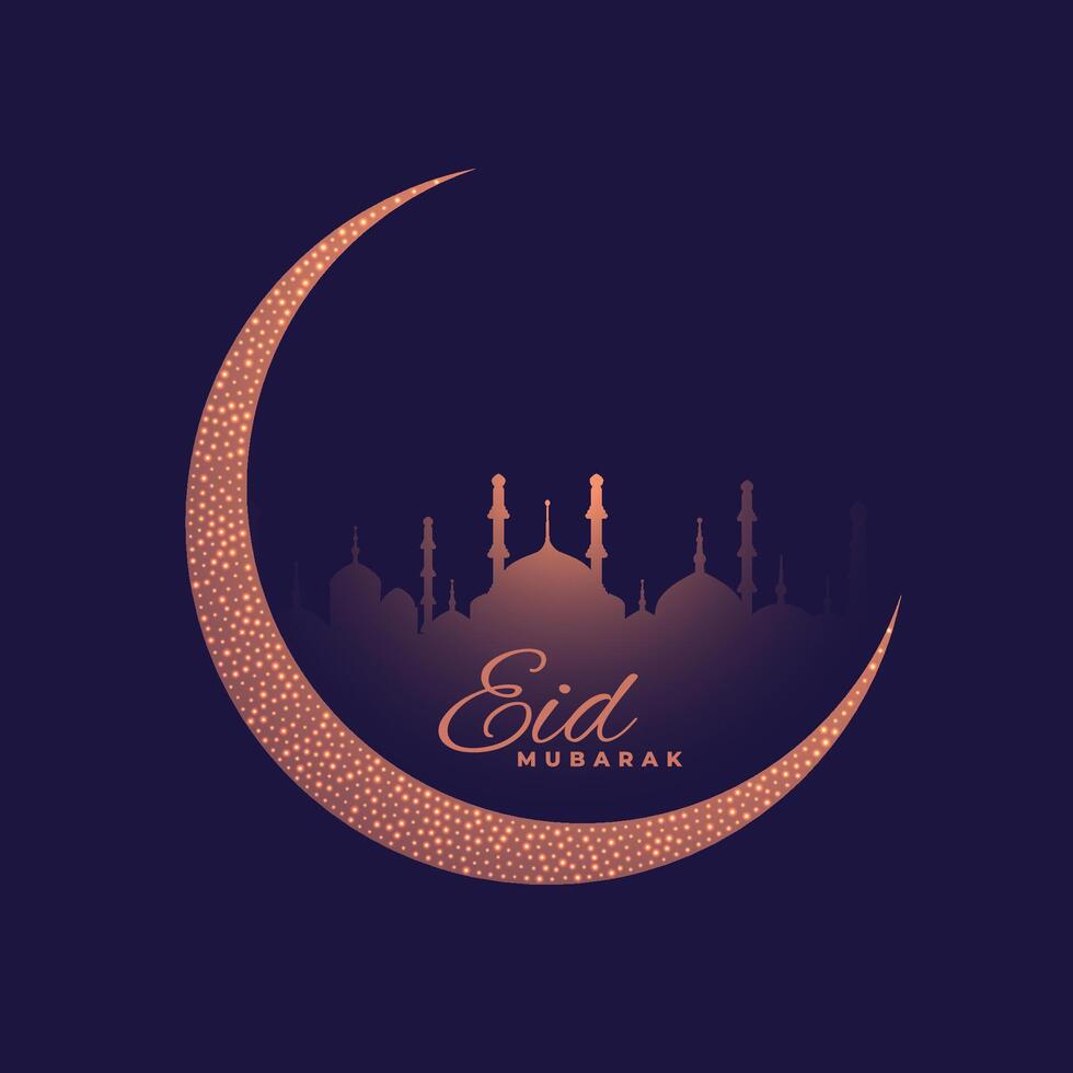 hermosa púrpura Luna y mezquita eid festival saludo vector