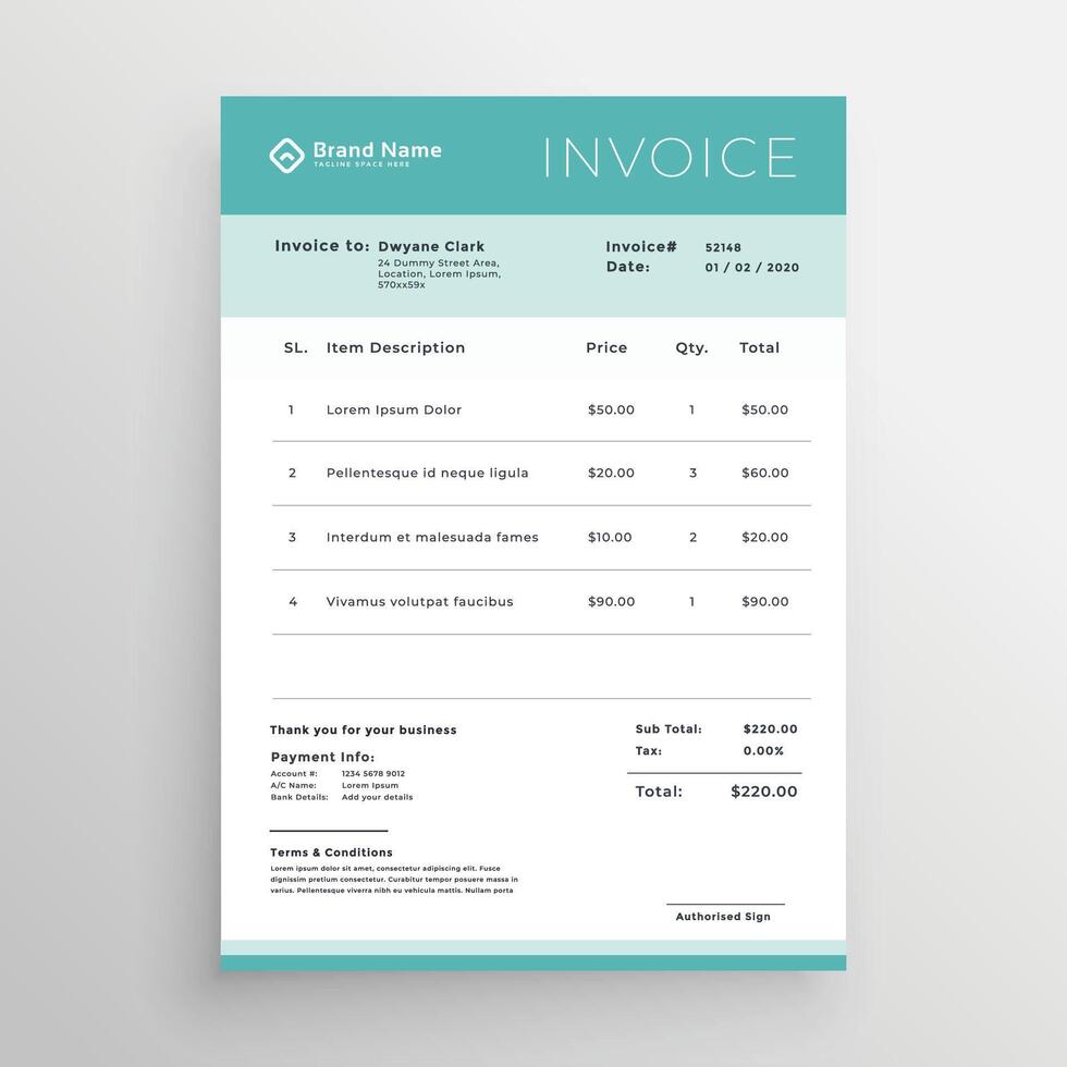 minimal invoice template design vector