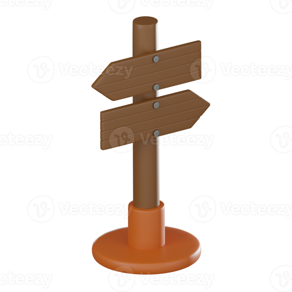 Wooden Directional Sign, of Wood Symbol for Navigation and Wayfinding. 3D Render png