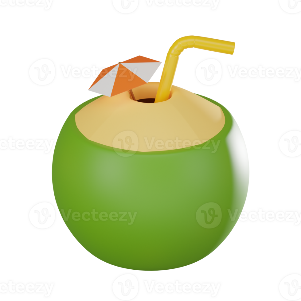 3D Coconut Water Icon for Refreshing Summer Vibes. 3D Render png