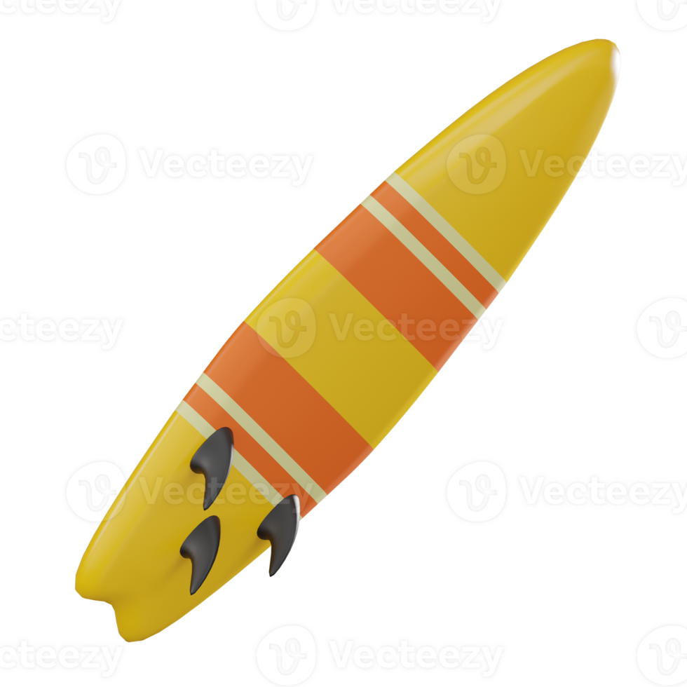 Surf's Up of Surfing Board in Tropical Paradise. 3D Render png