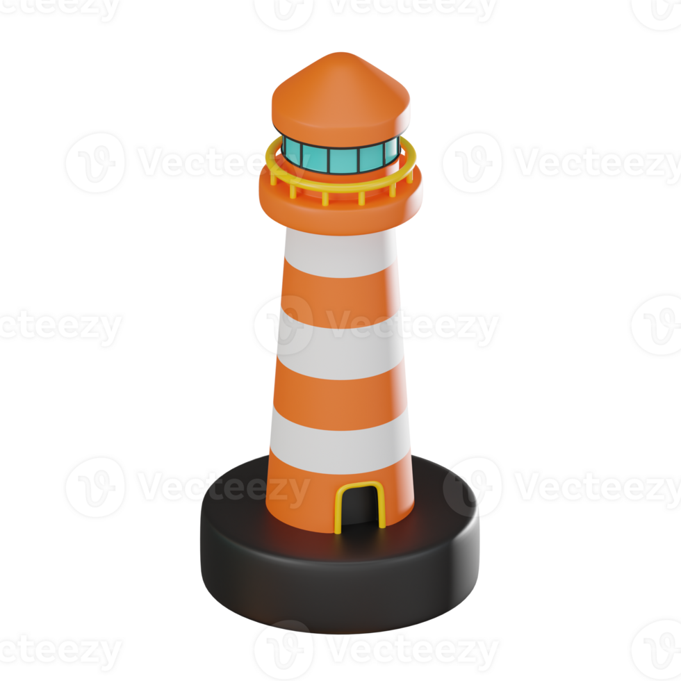 Guiding Light Stunning 3D Lighthouse Icon for Nautical Navigation. 3D Render png