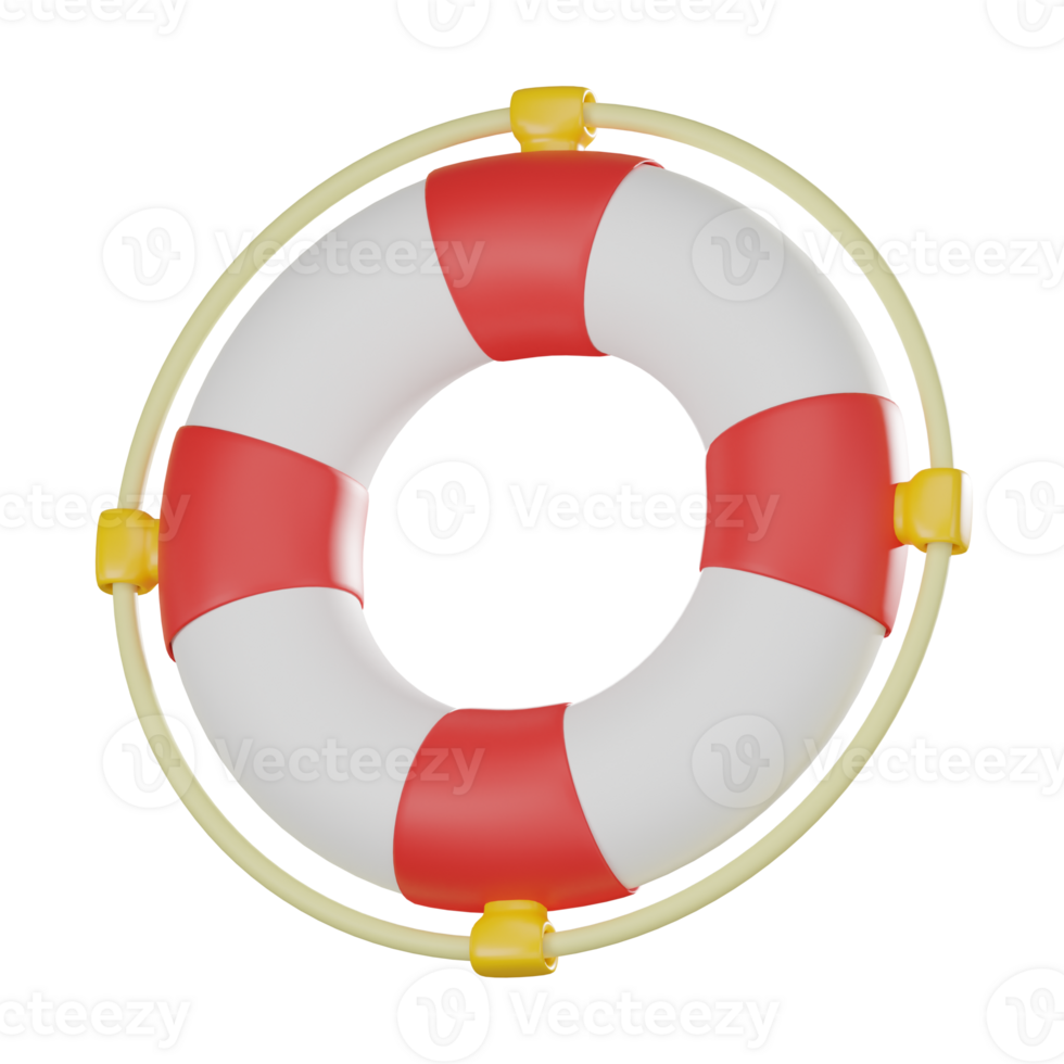 Beach Holiday Security Life Ring and Tire Floating Travel Icon. 3D Render png