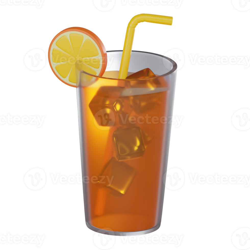 Orange Juice in Glass with Cool Ice. 3D Render png