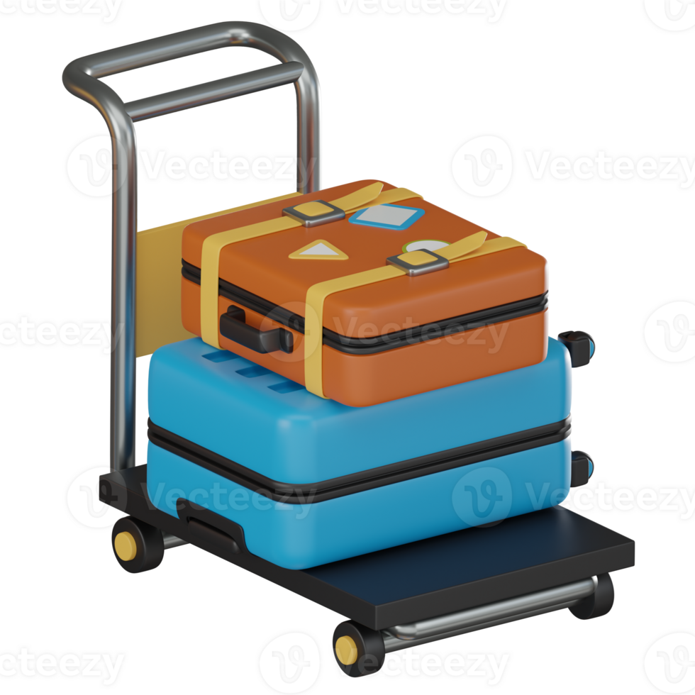 3D Icon of Suitcases on Luggage Cart for Travelers. 3D Render png