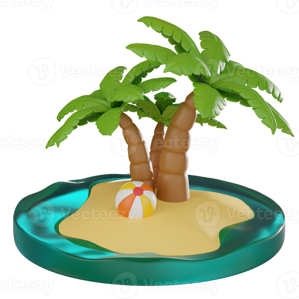 Tropical Beach Vacation with Beach Ball Icon. 3D Render png
