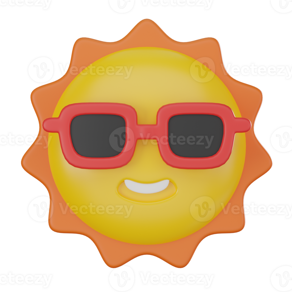 Happy Sun with Sunglasses for Summer Vibes. 3D Render png